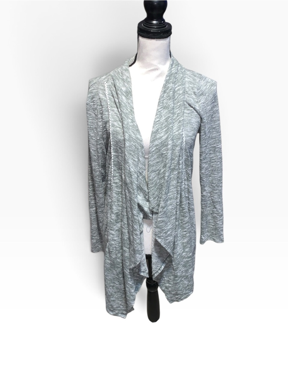 Verve Ami Light Gray Open-Front Waterfall Cardigan Sweater